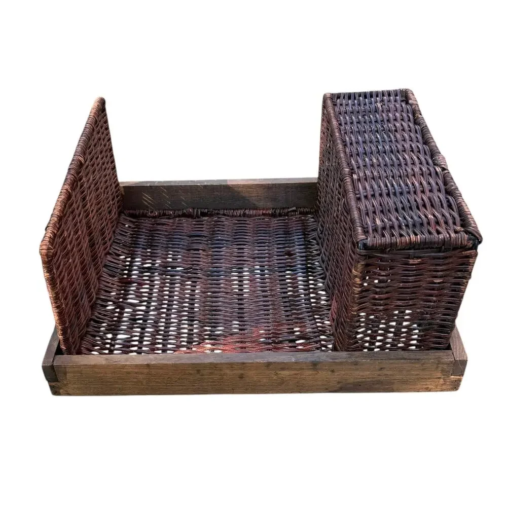Vintage Rattan and Wood Utensil & Plate Caddy